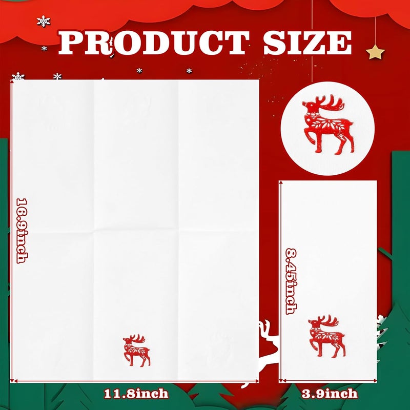 Joyido 50 Pack Christmas Deer Paper Napkins - Christmas Red Dinner Napkins - Cloth-like Disposable Hand Towels for Xmas Holiday Table Bathroom Decor Party - Image 2